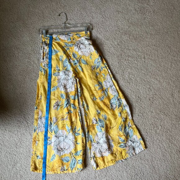 Nicole Miller *Yellow Wide-Leg Linen Pants* | Bright Floral | POCKETS | XS - Picture 5 of 12